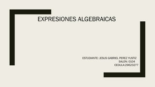 EXPRESIONES ALGEBRAICAS
ESTUDIANTE: JESUS GABRIEL PEREZ YUSTIZ
SALON: 0104
CEDULA:29623277
 