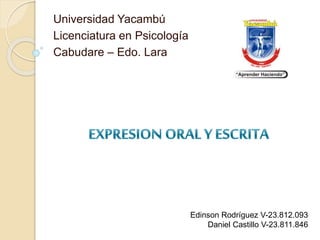 Universidad Yacambú 
Licenciatura en Psicología 
Cabudare – Edo. Lara 
Edinson Rodríguez V-23.812.093 
Daniel Castillo V-23.811.846 
 