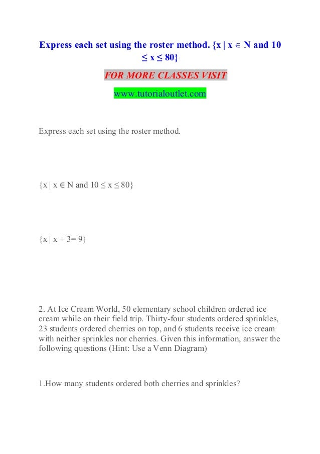 Express each set using the roster method Experience Tradition/tutoria…