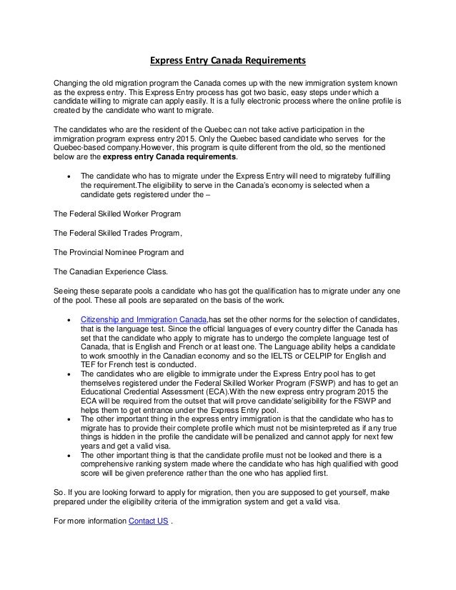Express entry canada requirements