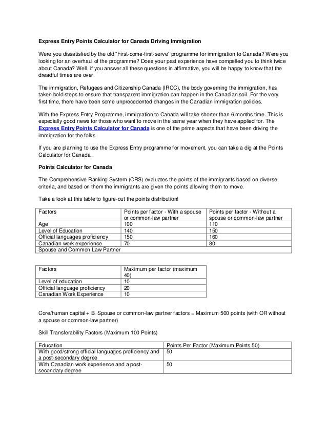 Express entry canada points calculator