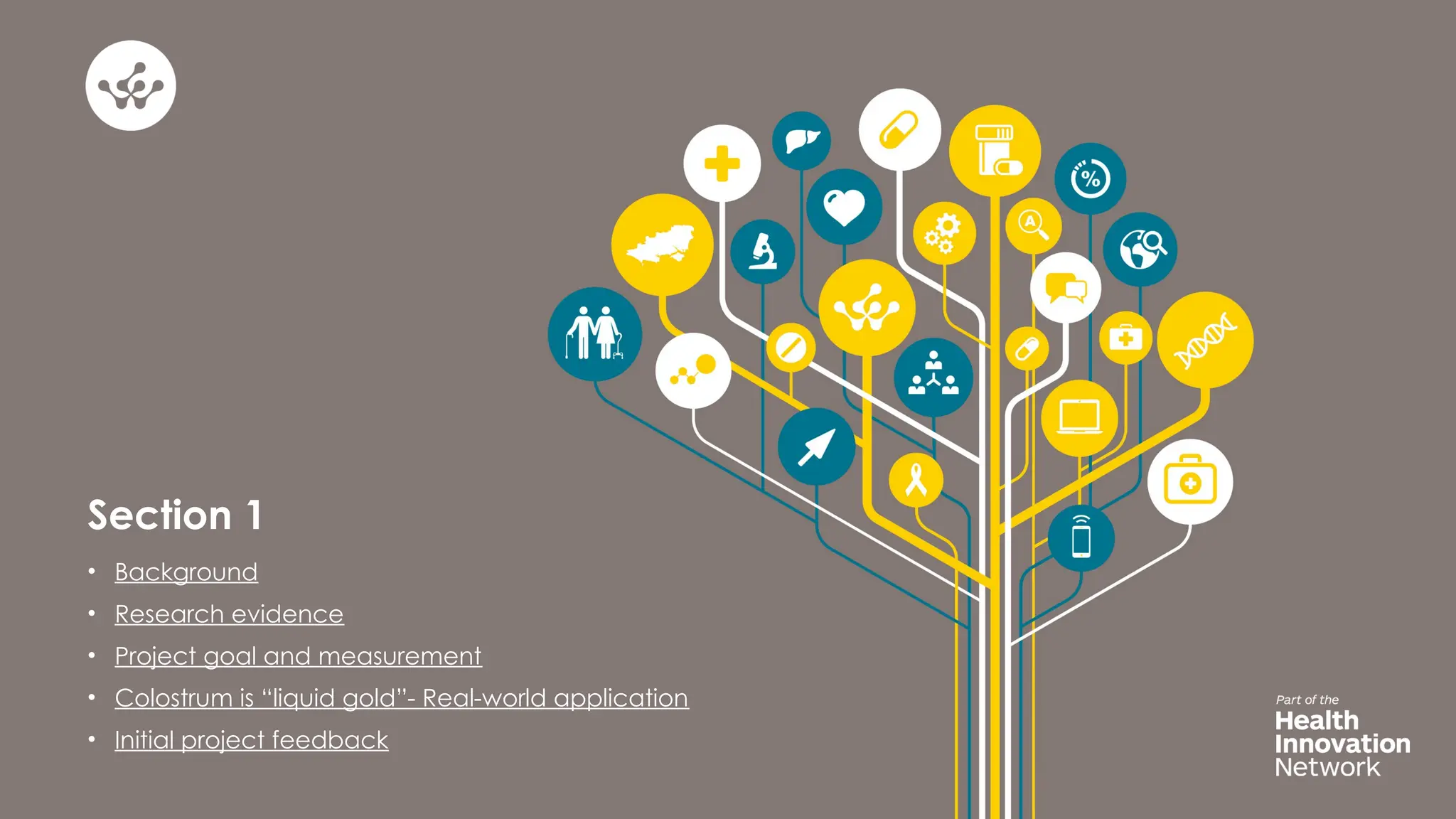 Section 1
• Background
• Research evidence
• Project goal and measurement
• Colostrum is “liquid gold”- Real-world application
• Initial project feedback
 
