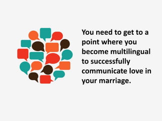 You need to get to a
point where you
become multilingual
to successfully
communicate love in
your marriage.
 