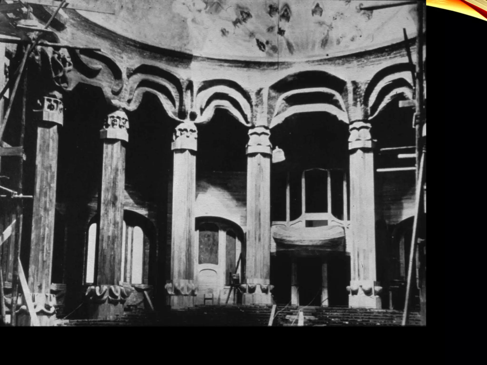 Interior of the Great Hall during construction
 