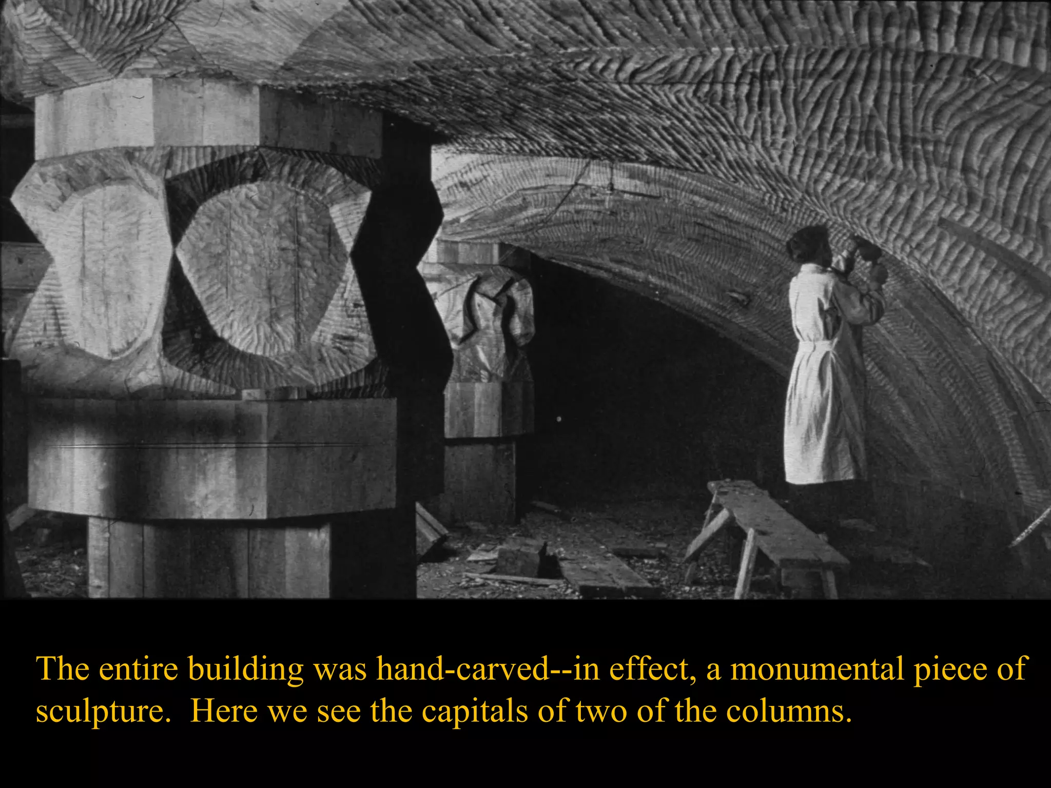 The entire building was hand-carved--in effect, a monumental piece of
sculpture. Here we see the capitals of two of the columns.
 