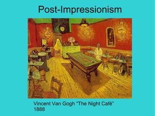 Post-Impressionism




Vincent Van Gogh “The Night Café”
1888
 