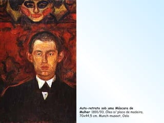 Auto-retrato sob uma Máscara de Mulher  1891/93. Óleo s/ placa de madeira, 70x44,5 cm. Munch-museet, Oslo 