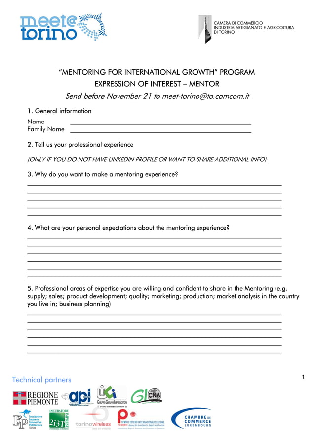 EXPRESSION OF INTEREST FORM (FILLABLE) FOR MENTOR -2016-2017 | PDF ...