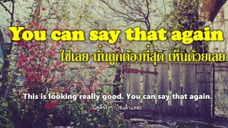 You can say that again
ใช่เลย นั่นถูกต้องที่สุด เห็นด้วยเลย
This is looking really good. You can say that again.
 