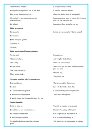 The fact of the matter is…                            It is questionable whether

I completely disagree with him on this p...