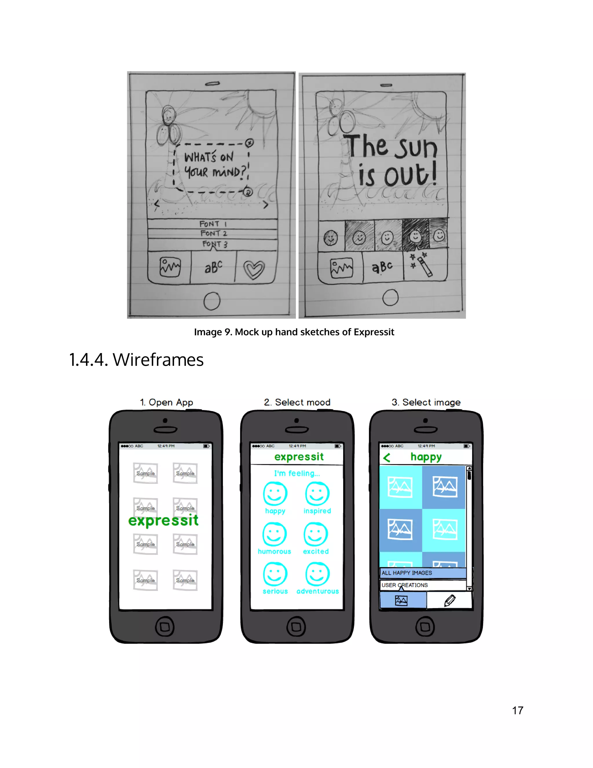 Image 9. Mock up hand sketches of Expressit
1.4.4. Wireframes
17 
 
