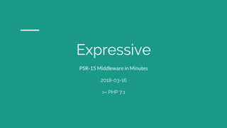 Expressive
PSR-15 Middleware in Minutes
2018-03-16
>= PHP 7.1
 
