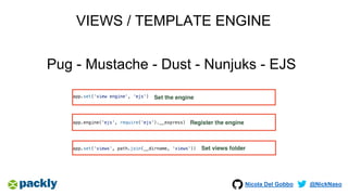 Nicola Del Gobbo @NickNaso
VIEWS / TEMPLATE ENGINE
Pug - Mustache - Dust - Nunjuks - EJS
 