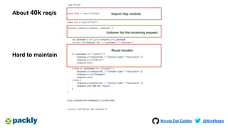 Nicola Del Gobbo @NickNaso
About 40k req/s
Hard to maintain
 