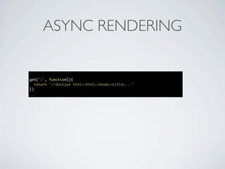 ASYNC RENDERING


get('/', function(){
   return '<!doctype html><html><head><title>...'
})
 