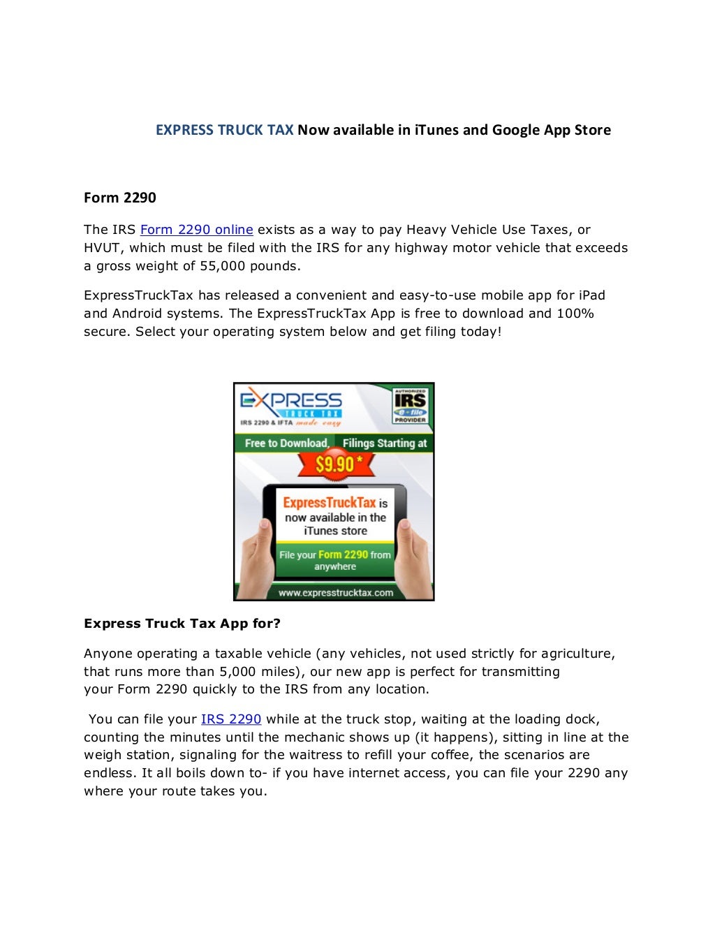 Express truck tax mobile app