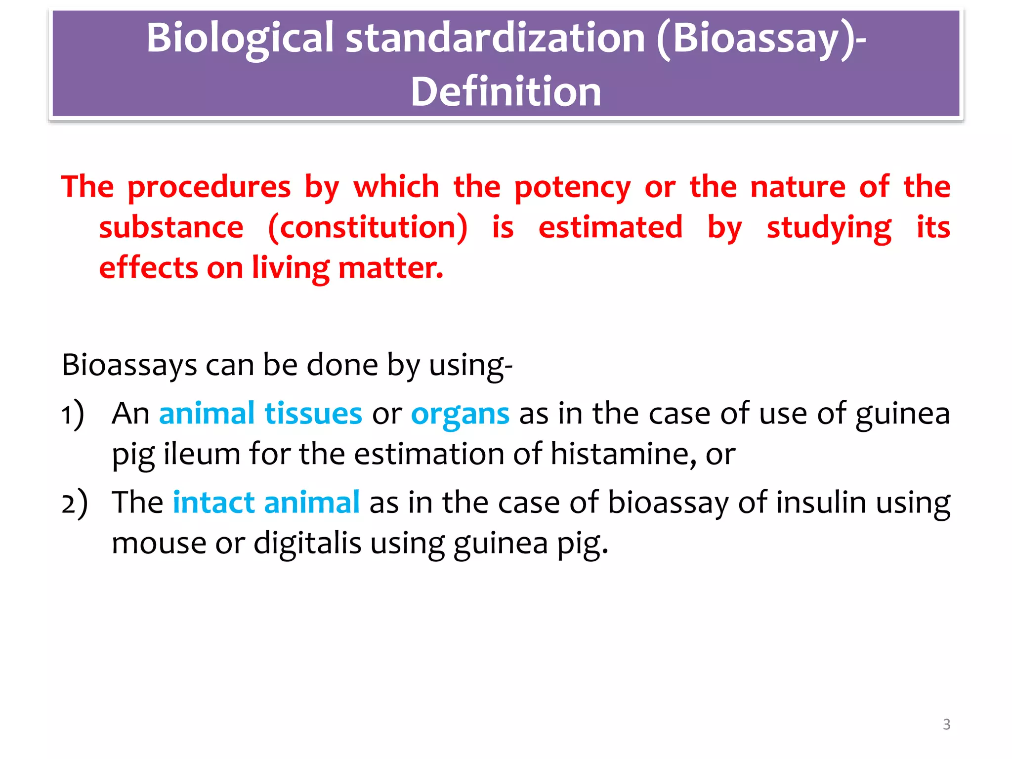 Expt. 3 Introduction to principles of bioassay, its types including