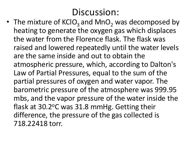 Experiment 2 Molar Volume of Oxygen