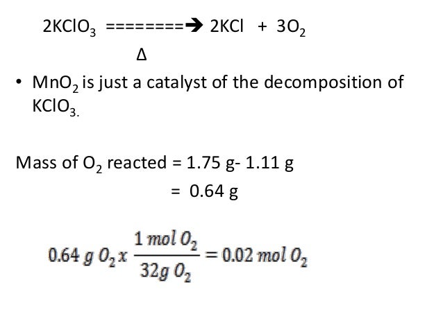 Experiment 2 Molar Volume of Oxygen