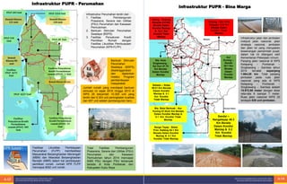 Infrastruktur PUPR - Perumahan
Fasilitas Penyaluran
Kredit Permukiman
rumah (FFLP) 3 Unit
FFLP 1554 Unit
FFLP 28 Unit
FFLP 205 Unit
FFLP 218
Unit
Fasilitas
FFLP 2675
Unit
FFLP 4227 Unit
Fasilitas Penyaluran
Kredit Permukiman
rumah (FFLP) 53
Unit
Fasilitas
Penyaluran Kredit
Permukiman
rumah (FFLP) 585
Unit
Rumah Khusus
160 unit
Rumah
Khusus 80
unit
Rumah Khusus
121 unit
Rumah Khusus 40 unit
Infrastruktur Perumahan terdiri dari :
1. Fasilitas Pembangunan
Prasarana, Sarana dan Utilitas
(PSU) Perumahan dan Kawasan
Permukiman.
2. Bantuan Stimulan Perumahan
Swadaya (BSPS)
3. Fasilitas Penyaluran Kredit
Pemilikan Rumah dengan
Fasilitas Likuiditas Pembuayaan
Perumahan (KPR-FLPP)
Total Fasilitas Pembangunan
Prasarana, Sarana dan Utilitas (PSU)
Perumahan dan Kawasan
Permukiman tahun 2014 mencapai
9385 PSU dengan PSU terbanyak
berada di Kota Pontianak dan
Kabupaten Kubu Raya
Fasilitasi Likuiditas Pembiayaan
Perumahan (FLPP) memfasilitasi
Masyarakat Berpenghasilan Menengah
(MBM) dan Masrakat Berpenghasilan
Rendah (MBR) dalam hal pembiayaan
pemilikan rumah. Jumlah KPR FLPP
mencapai 8092 unit rumah
Jumlah rumah yang mendapat bantuan
stimulan ini sejak 2010 hingga 2013 di
WPS 20 berjumlah 10.300 unit yang
terdiri dari 9.343 unit peningkatan kualitas
dan 957 unit adalah pembangunan baru.
Bantuan Stimulan
Perumahan
Swadaya (BSPS)
diselenggarakan
dan dijalankan
melalui Program
pemberdayaan
masyarakat.
Infrastruktur PUPR - Bina Marga
Bts. Kota
Singkawang -
Sei Duri 47.79
Km Berada
Dalam Kondisi
Mantap
Tanjung - Bts. Kota
Sanggau 13.6 Km
Berada Dalam
Kondisi Tidak
Mantap
Sandai –
Nangatayap 40.3
Km Berada
Dalam Kondisi
Mantap & 0.2
Km Kondisi
Tidak Mantap
Nanga Tayap - Batas
Prov. Kalteng 62.1 Km
Berada Dalam Kondisi
Mantap & 0.1 Km
Kondisi Tidak Mantap
Aur
Kuning –
Sandai
39.7 Km
Berada
Dalam
Kondisi
Mantap
Galing - Tanjung
Harapan 6.5 Km
Berada Dalam
Kondisi Mantap
& 13.3 Km
Kondisi Tidak
Mantap
Sebadu – Sidas
59.01 Km Berada
Dalam Kondisi
Mantap & 0.1
Km Kondisi
Tidak Mantap
Bts. Balai Berkuak - Aur
Kuning 67.6lum Km Berada
Dalam Kondisi Mantap &
0.1 Km Kondisi Tidak
Mantap
Infrastruktur jalan dan jembatan
meliputi jalan nasional, jalan
strategis nasional, jembatan
dan jalan tol yang merupakan
kewenangan pemerintah pusat,
dalam hal ini ditangani oleh
Kementerian Pekerjaan Umum.
Panjang jalan nasional di WPS
Ketapang – Pontianak –
Singkawang – Sambas tahun
2014 tercatat sepanjang
1.664,55 km. Total panjang
jembatan pada ruas jalan
nasional yang ada di WPS
Ketapang – Pontianak –
Singkawang – Sambas adalah
15.972,90 meter dengan lebar
rata-rata 6 sampai 7 meter.
Ruas jalan nasional WPS 20
terdapat 639 unit jembatan.
WILAYAH PENGEMBANGAN STRATEGIS (WPS)
KETAPANG-PONTIANAK-SINGKAWANG-SAMBAS
A-14
A-13 WILAYAH PENGEMBANGAN STRATEGIS (WPS)
KETAPANG-PONTIANAK-SINGKAWANG-SAMBAS
 