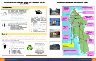 Infrastruktur Non Pekerjaan Umum dan Perumahan Rakyat
(Non-PUPR)
Perhubungan
Jenis infrastruktur untuk perhubungan darat
yang terdapat di WPS Ketapang-Pontianak-
Singkawang-Sambas berupa terminal angkutan
penumpang dengan tipe terminal. Meliputi:
1. Terminal Tipe A Sei Ambawang
2. Terminal Tipe B 4 lokasi (Ketapang,
Sungai Durian, Mempawah, dan Pasiran)
3. Terminal Tipe C berjumlah 11 lokasi
Jenis infrastruktur untuk perhubungan darat yang
terdapat di WPS Ketapang-Pontianak-Singkawang-
Sambas berupa terminal angkutan penumpang
dengan tipe terminal. Meliputi:
1. Terminal Tipe A Sei Ambawang
2. Terminal Tipe B 4 lokasi ( Ketapang, Sungai
Durian, Mempawah, dan Pasiran)
3. Terminal Tipe C berjumlah 11 lokasi
Infrastruktur perhubungan laut di
WPS Ketapang – Pontianak –
Singkawang – Sambas terdiri dari
sepuluh pelabuhan baik itu
internasiona, nasional, regional, dan
lokal. Meliputi :
1. Pelabuhan Internasional
Pontianak
2. Pelabuhan Nasional Sitete,
Singkawang, Telok Air,
Ketapang, Merbau, Karimata
dan Kendawangan
3. Pelabuhan Regional
Mempawah
4. Pelabuhan Lokal Teluk Melano
Energi
Rata-rata rasio elektrifikasi PLN dan total di WPS Ketapang-Pontianak-Singkawang-Sanggau mencapai 75.22% dan
80.93%. Kabupaten dengan rasio elektifikasi terendah adalah Kabupaten Landak dengan nilai rasio elektrifikasi di
bawah 50%yaitu 46.87% RE PLN dan 55.02 RE total. Sedangkan Kabupaten/Kota yang Rasio Elektrifikasinya 100%
adalah Kota Pontianak dan Kota Singkawang.
Sebaran Pembangkit Listrik di WPS 20
menurut Perda Provinsi Kalbar No 10
Tahun 2014 Meliputi:
1. PLTU Kalbar II (tanjung Gundul) 2 x
27.5 MW
2. PLTU I Kalbar (Parit Baru) 2 x 50
MW
3. PLTU Sanggau 2 x 7 MW
4. PLTD Ketapang 2 x 10 MW
5. PLTD Sukaharja 2 x 10 MW
6. PLTU Sukabangun 2 x 10 MW
Potensi energi baru dan
terbarukan di WPS 20 yang
telah dimanfaatkan adalah
Energi Air (Pembangkit Listrik
Tenaga Air Skala Kecil), Energi
Surya (SHS dan PLTS
terpusat), Energi angin
(system konversi energi
angin), Biomass (Excess
Power), Biogas.
TERMINAL BUS AKDP
BERINGIN SINGKAWANG
TERMINAL BUS ALBN SEI
AMBAWANG
TERMINAL BUS AKDP
NGABANG
TERMINAL BUS AKDP
KETAPANG
TERMINAL BUS AKDP PASAR SAMBAS
Tipe : B
Luas : 9200 m2
TERMINAL BUS AKDP KARTIASA
Tipe : B
Luas : -
TERMINAL BUS
AKDP BERINGIN
SINGKAWANG
Tipe : B
Luas : 2800 m2
TERMINAL BUS
AKDP PASIRAN
SINGKAWANG
Tipe : B
Luas : 4505 m2
TERMINAL BUS
AKDP
MEMPAWAH
Tipe : B
Luas : 1845 m2
TERMINAL BUS AKDP
BENGKAYANG
Tipe : B
Luas : 1500 m2
TERMINAL BUS
AKDP NGABANG
Tipe : B
Luas : 1500 m2
TERMINAL BUS
AKDP SOSOK
Tipe : B
Luas : 3980 m2
TERMINAL BUS
AKDP BATU
LAYANG
Tipe : B
Luas : 9125 m2
TERMINAL BUS ALBN SEI
AMBAWANG
Tipe : A
Luas : 31.000 m2
TERMINAL
BUS AKDP
TAYAN
Tipe : B
Luas : 2800 m2
TERMINAL BUS AKDP SUNGAI DURIAN
Tipe : B
Luas : - TERMINAL BUS
AKDP
KETAPANG
Tipe : B
Luas : 2800 m2
Infrastruktur Non PUPR - Perhubungan Darat
WILAYAH PENGEMBANGAN STRATEGIS (WPS)
KETAPANG-PONTIANAK-SINGKAWANG-SAMBAS
A-16
A-15 WILAYAH PENGEMBANGAN STRATEGIS (WPS)
KETAPANG-PONTIANAK-SINGKAWANG-SAMBAS
 