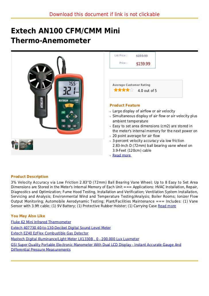 Extech an100 cfm cmm mini thermo anemometer