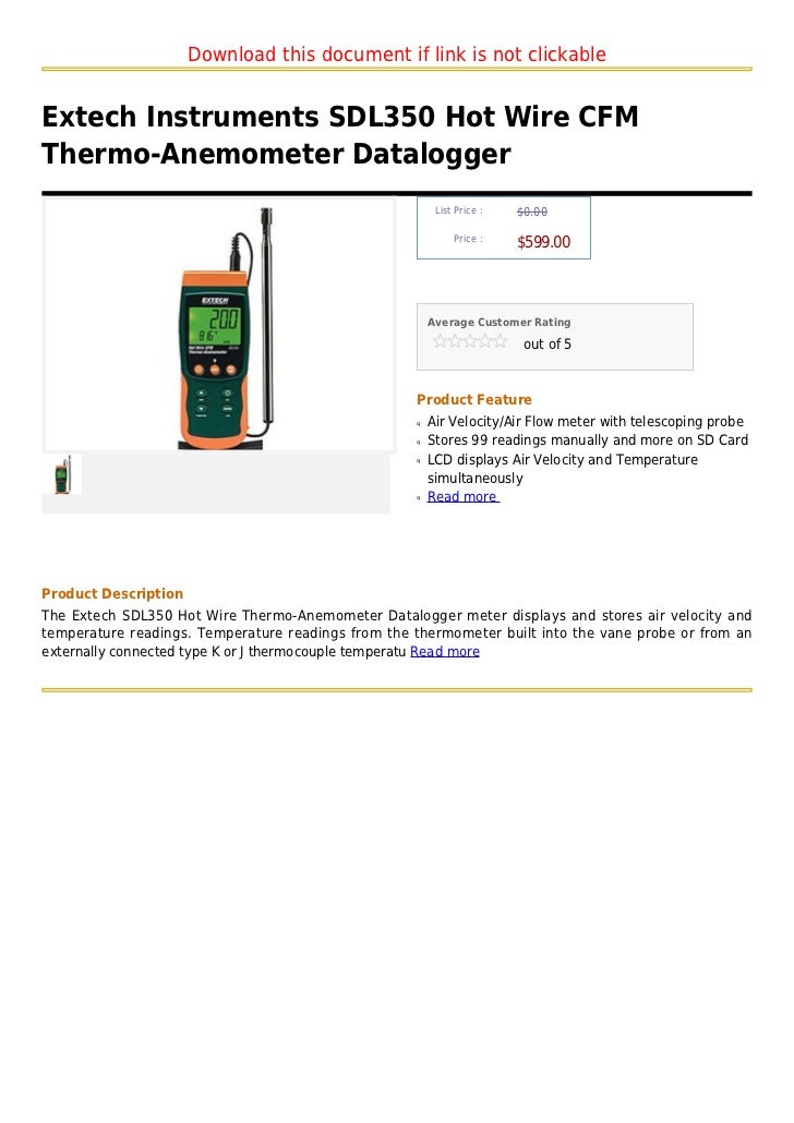Extech instruments sdl350 hot wire cfm thermo anemometer datalogger