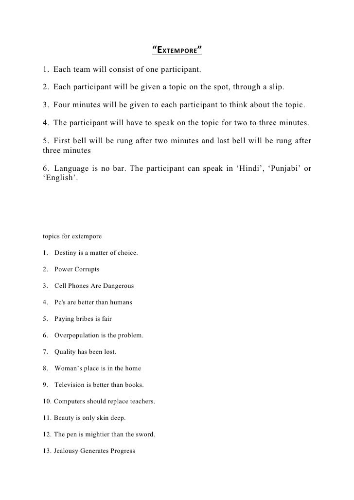 Extempore topics for class 10 image