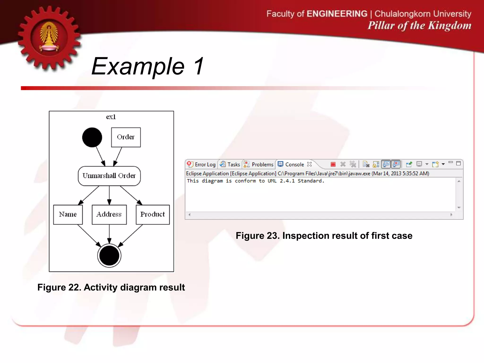Example 1
Figure 22. Activity diagram result
Figure 23. Inspection result of first case
 