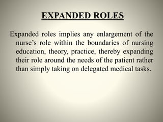 Role Expansion Extended and expanded role of nurse | PPTX