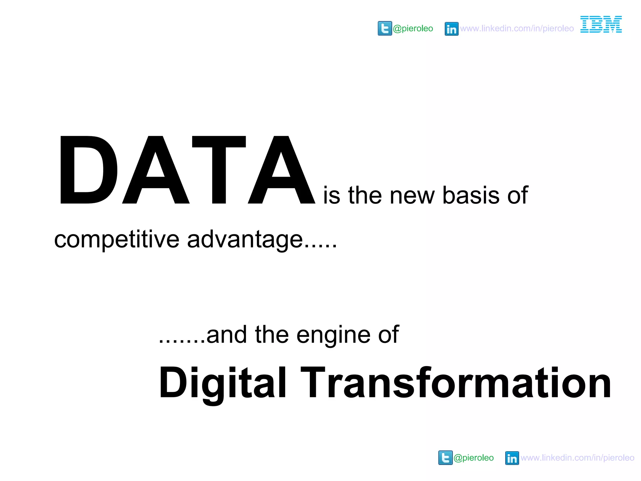 @pieroleo www.linkedin.com/in/pieroleo
@pieroleo www.linkedin.com/in/pieroleo
DATAis the new basis of
competitive advantage.....
.......and the engine of
Digital Transformation
 