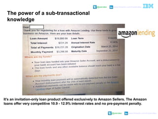 @pieroleo www.linkedin.com/in/pieroleo
@pieroleo www.linkedin.com/in/pieroleo
It's an invitation-only loan product offered exclusively to Amazon Sellers. The Amazon
loans offer very competitive 10.9 - 12.9% interest rates and no pre-payment penalty.
The power of a sub-transactional
knowledge
 