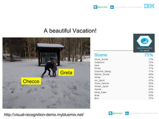 @pieroleo www.linkedin.com/in/pieroleo
@pieroleo www.linkedin.com/in/pieroleo
A beautiful Vacation!
Checco
Greta
http://visual-recognition-demo.mybluemix.net/
 