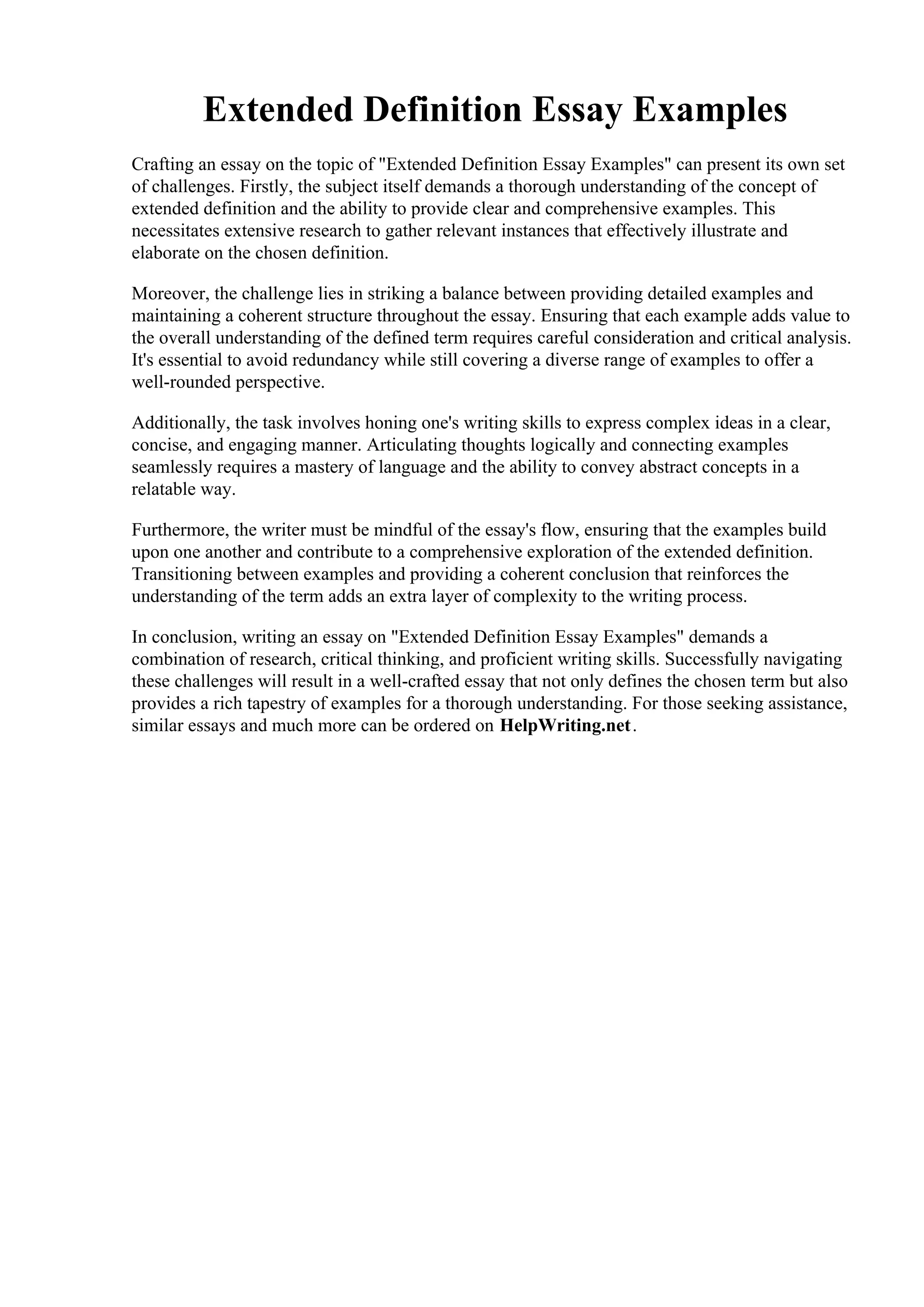 Extended Definition Essay Examples PDF