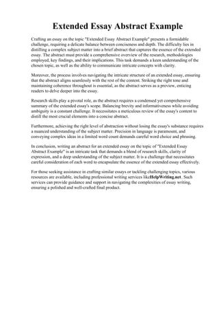 Extended Essay Abstract Example | PDF