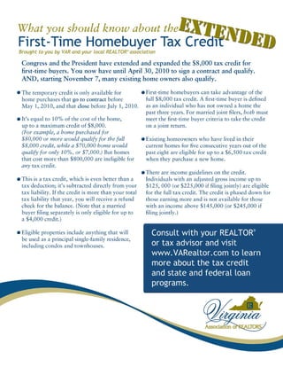 Extended First Time Home Buyer Credit 09