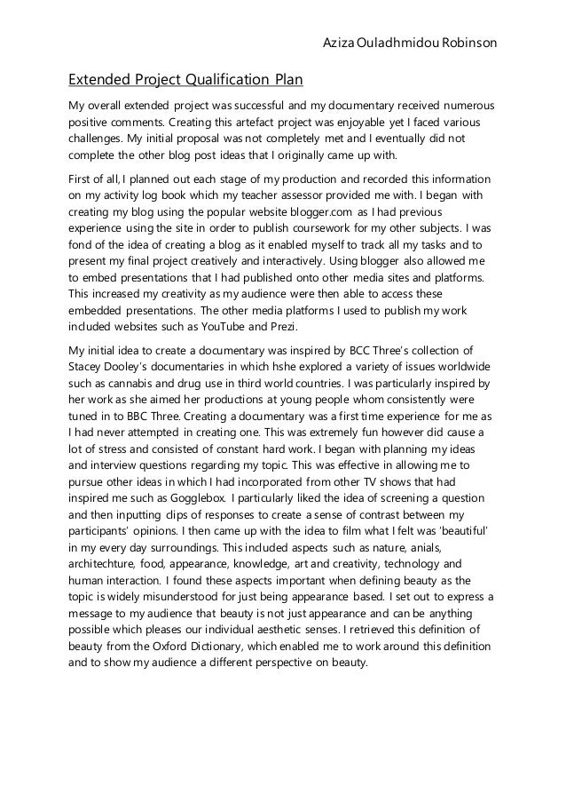 Extended Project Qualification Evaluation Extended Project Qualification Evaluation