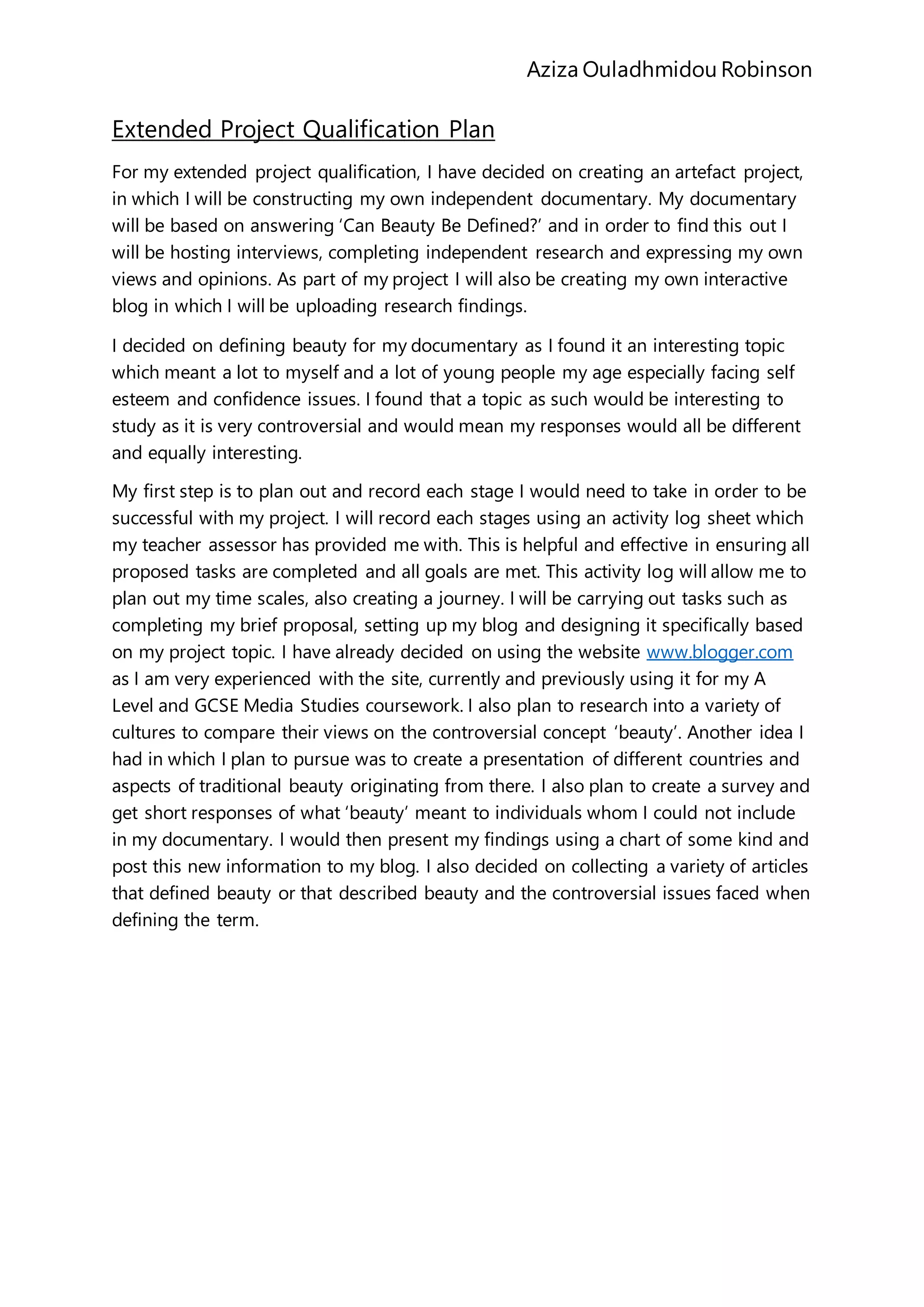 Extended project qualification plan | PDF