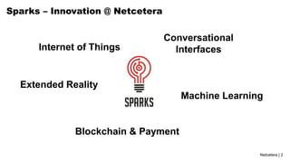 Netcetera | 2
Sparks – Innovation @ Netcetera
Internet of Things
Machine Learning
Extended Reality
Blockchain & Payment
Conversational
Interfaces
