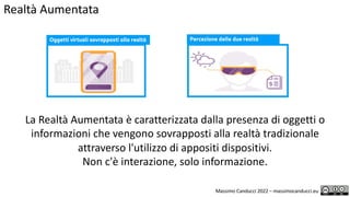Massimo Canducci 2022 – massimocanducci.eu
Realtà Aumentata
La Realtà Aumentata è caratterizzata dalla presenza di oggetti...