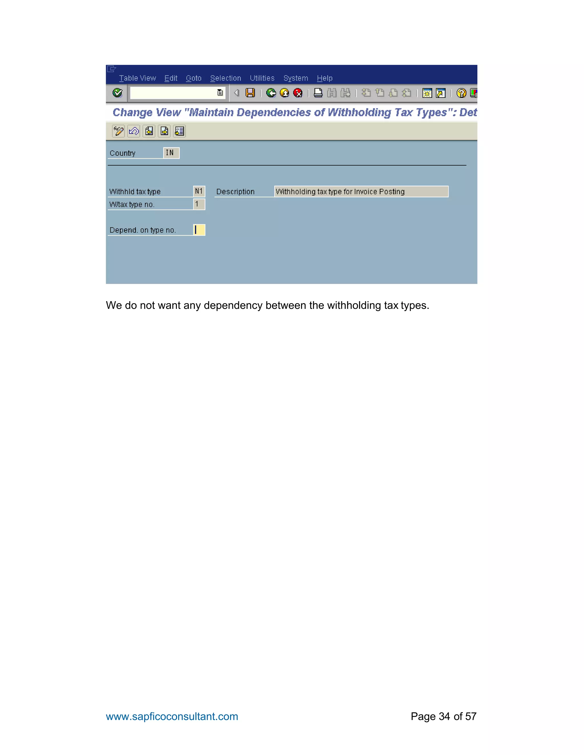 www.sapficoconsultant.com Page 34 of 57
We do not want any dependency between the withholding tax types.
 