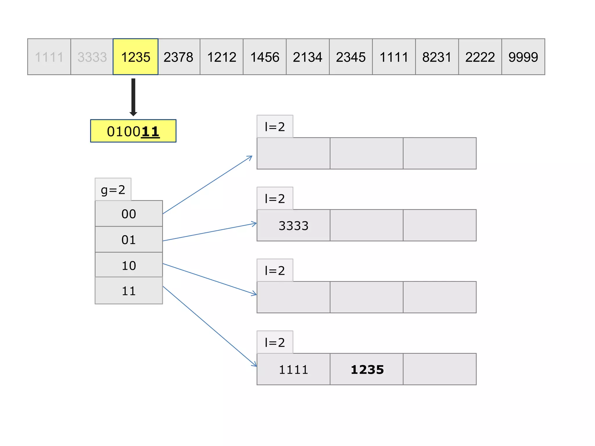 00
01
10
11
1111 3333 1235 2378 1212 1456 2134 2345 1111 8231 2222 9999
g=2
l=2
3333
l=2
l=2
1111
l=2
1235
010011
1235
11
 