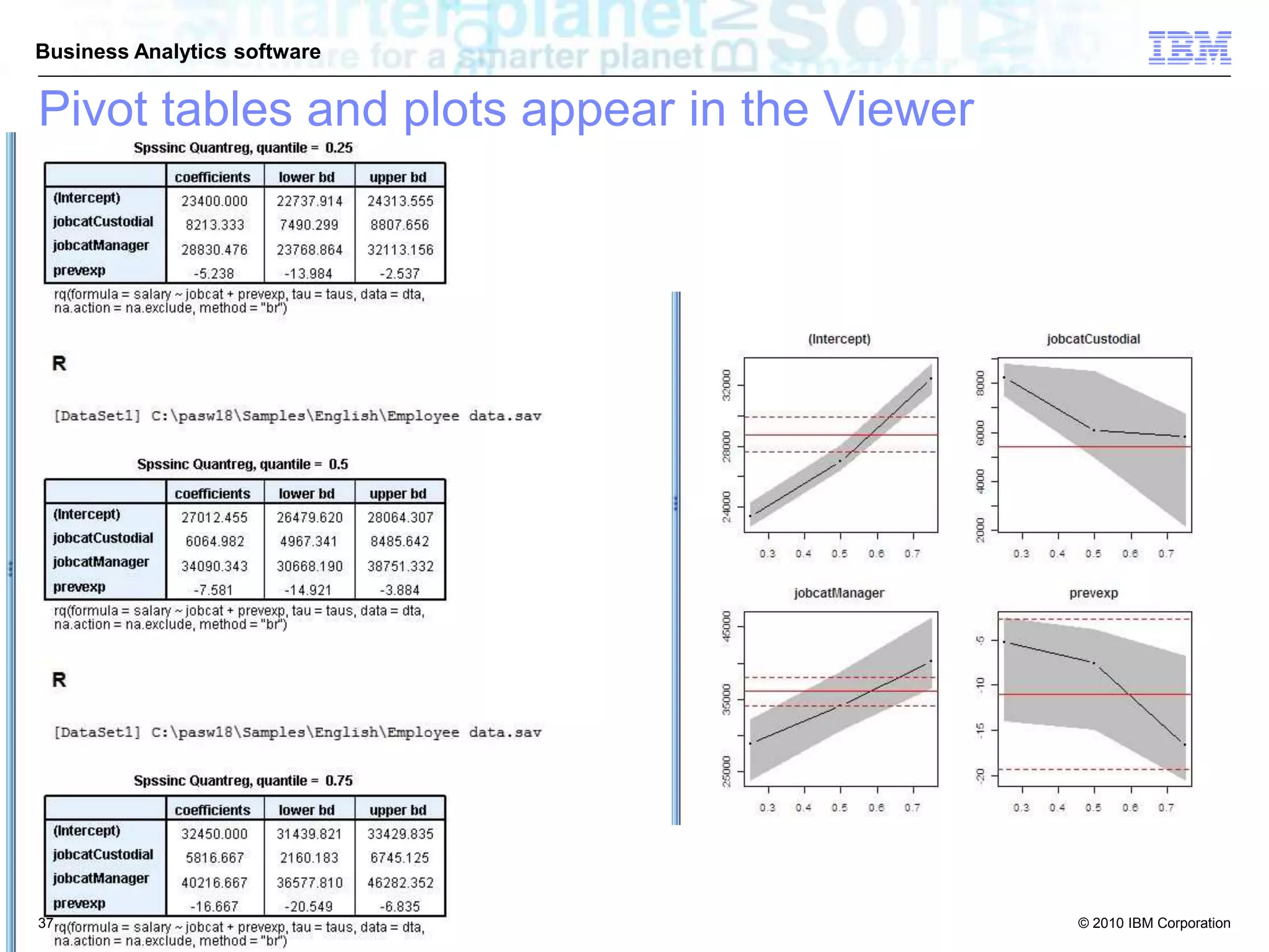 © 2010 IBM Corporation
Business Analytics software
Pivot tables and plots appear in the Viewer
37
 