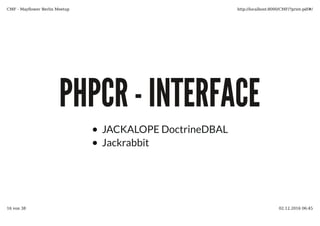 PHPCR - INTERFACE
JACKALOPE DoctrineDBAL
Jackrabbit
 