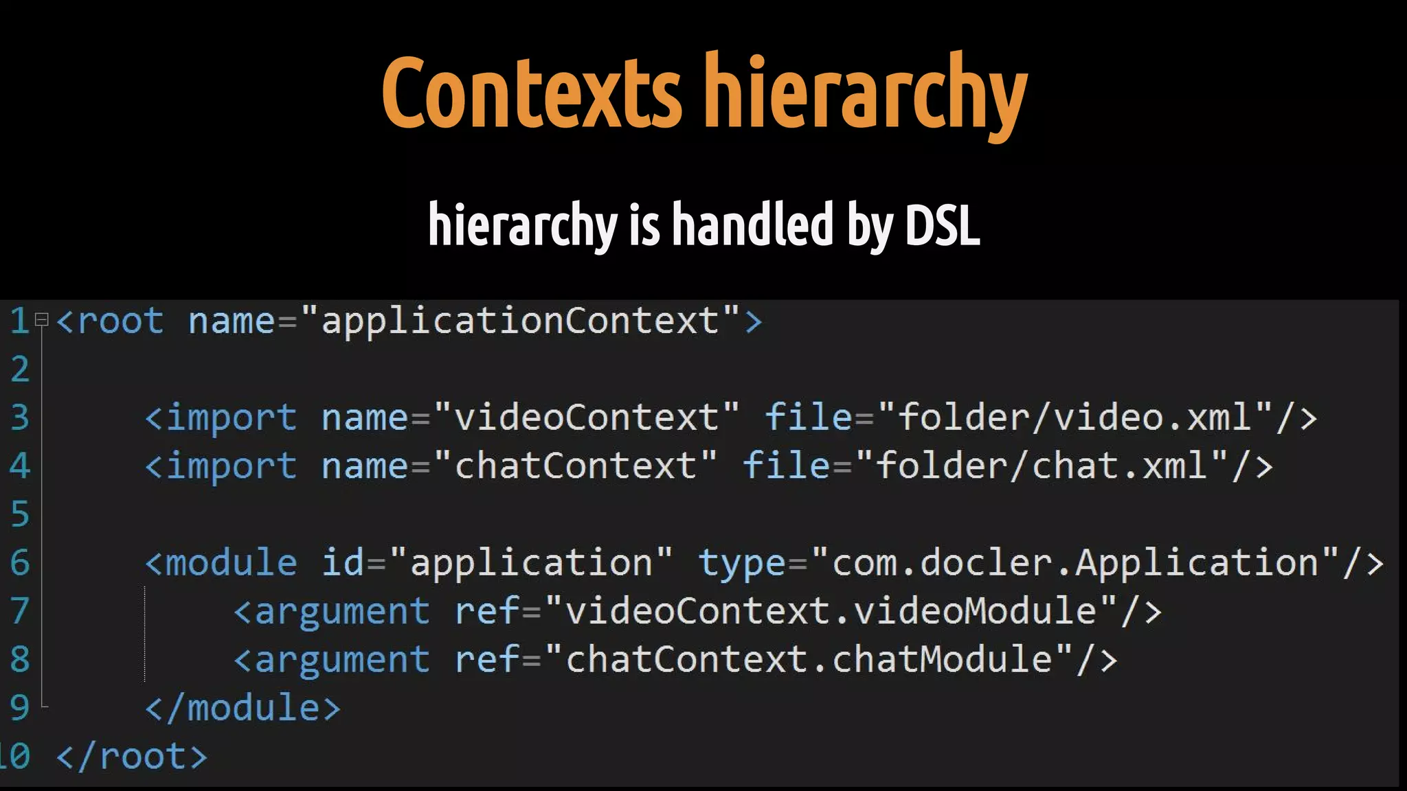 Contexts hierarchy
hierarchy is handled by DSL
 
