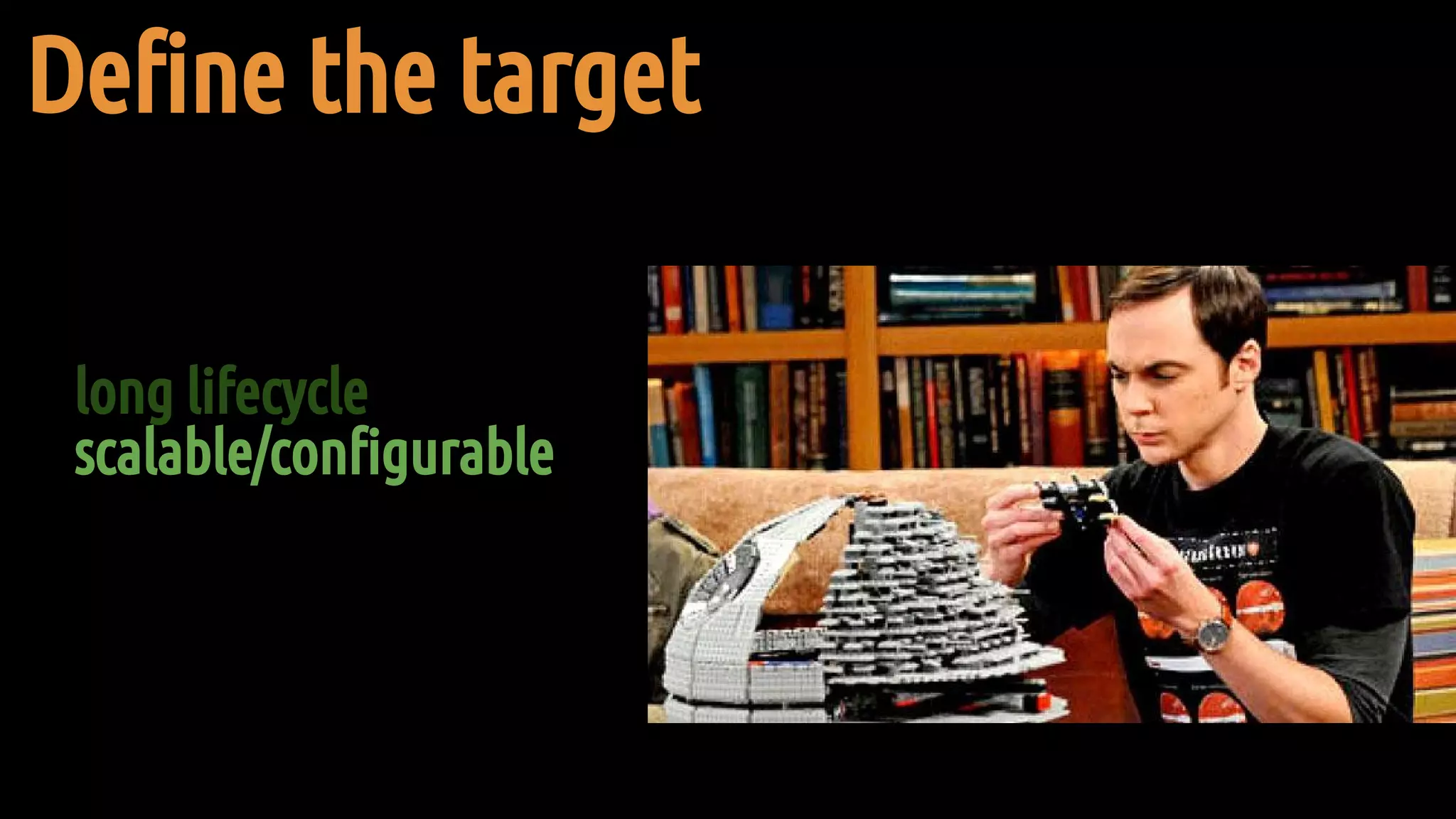 Define the target
long lifecycle
scalable/configurable
 