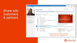 Share directly from
your Office Applications
Share documents with customers
and partners from SkyDrive Pro
 