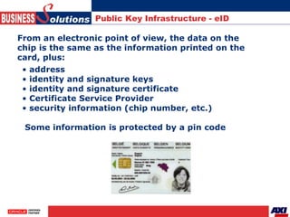 Public Key Infrastructure - eID From an electronic point of view, the data on the chip is the same as the information prin...