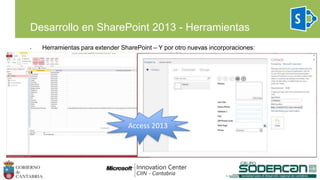 Desarrollo en SharePoint 2013 - Herramientas
• Herramientas para extender SharePoint – Y por otro nuevas incorporaciones:
Access 2013
 