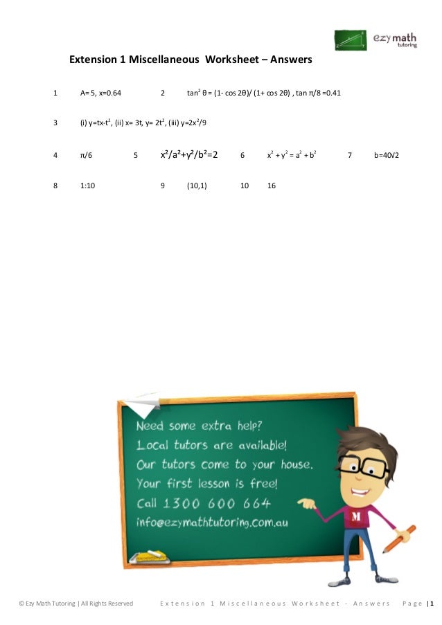 Extension 1 miscellaneous worksheet answers